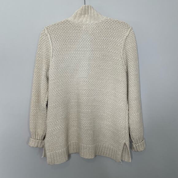 Ruff Hewn Sweater Jacket Cable Knit Zip Up Mock Neck Long Sleeve Cream PL Granny - Picture 9 of 12